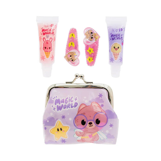 Kit de Maquillaje Niñas Osito Trendy con Monedero Hebillas y Brillos Suaves - Amorisa Accesorios