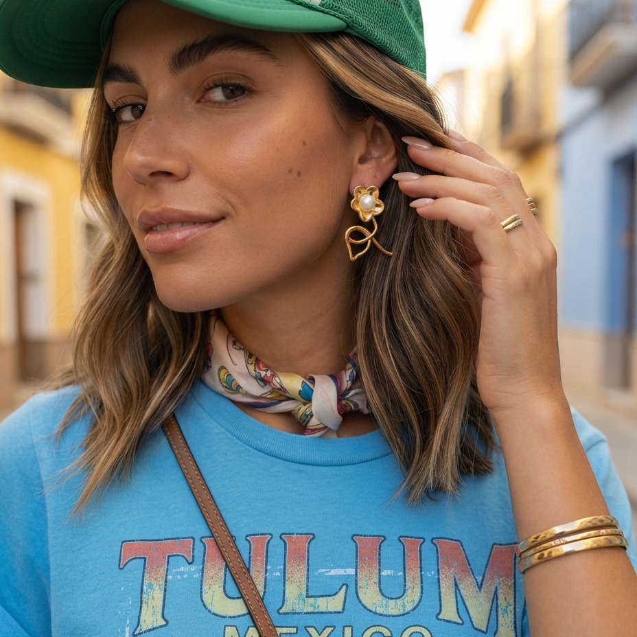 ARETES FLOR PERLA