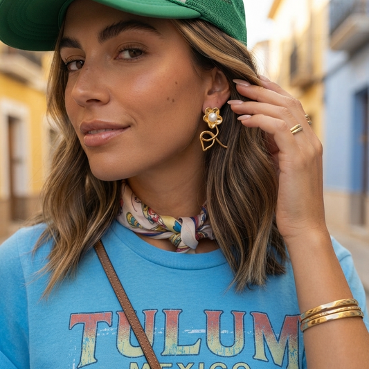 ARETES FLOR PERLA
