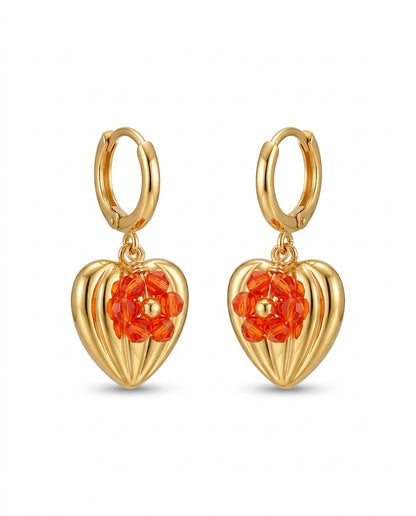 Aretes Candongas Corazón Flor Roja 18k | Amorisa Accesorios