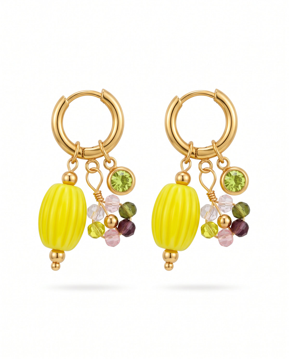 Aretes Candongas Multidijes Cristal Amarillo y Flores 18k | Amorisa Accesorios