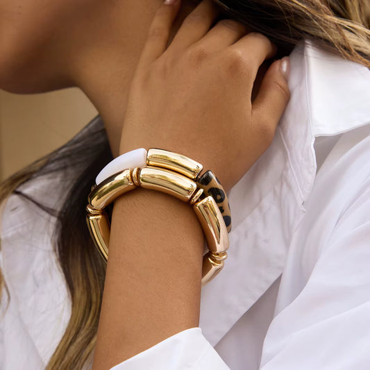 SET BRAZALETE RESINA LEOPARDO