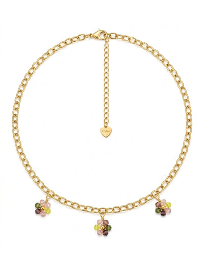 Collar de Eslabones Dorados con Flores Pastel 18k | Amorisa Accesorios