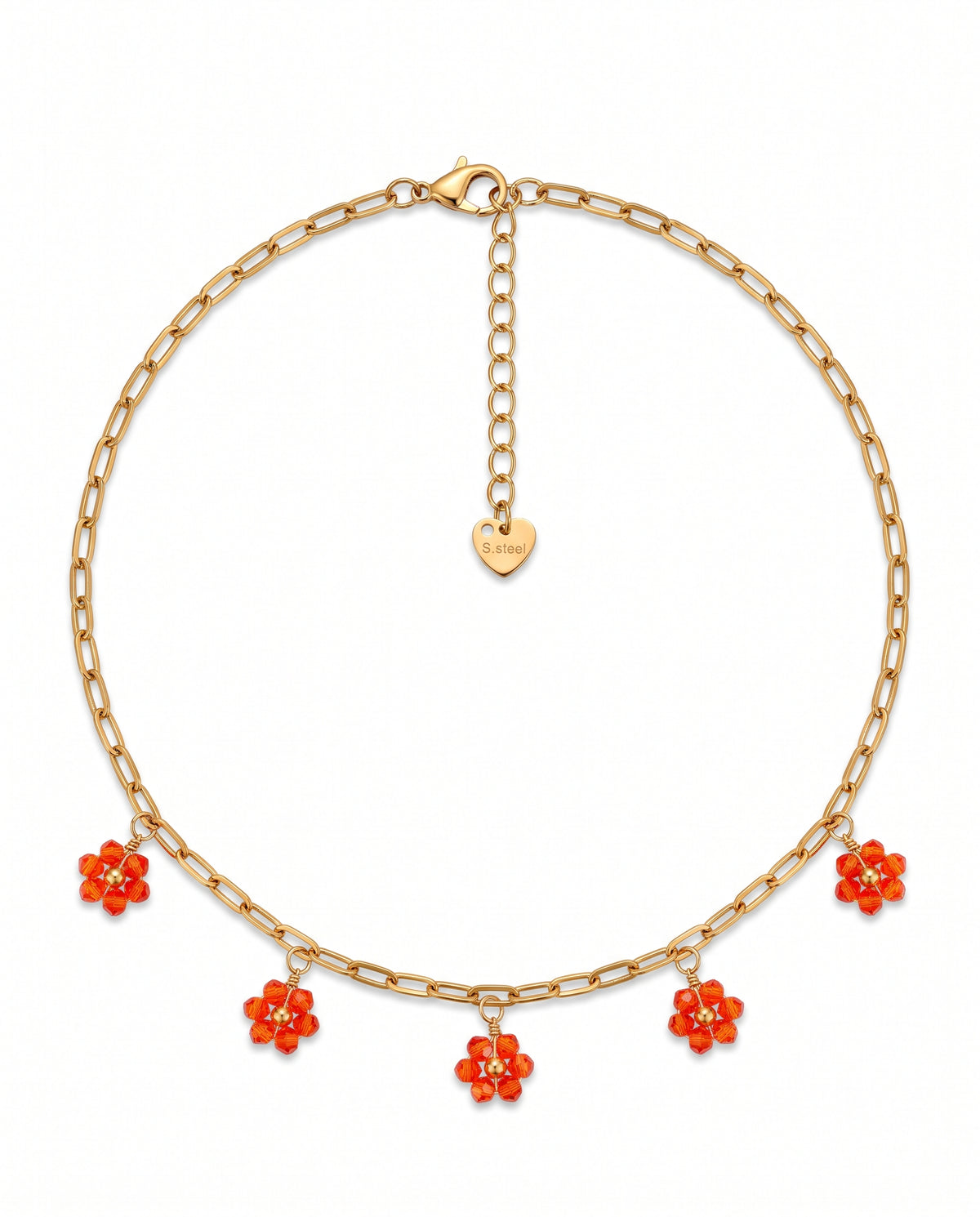 Collar de Eslabones Dorados con Flores Rojas 18k | Amorisa Accesorios