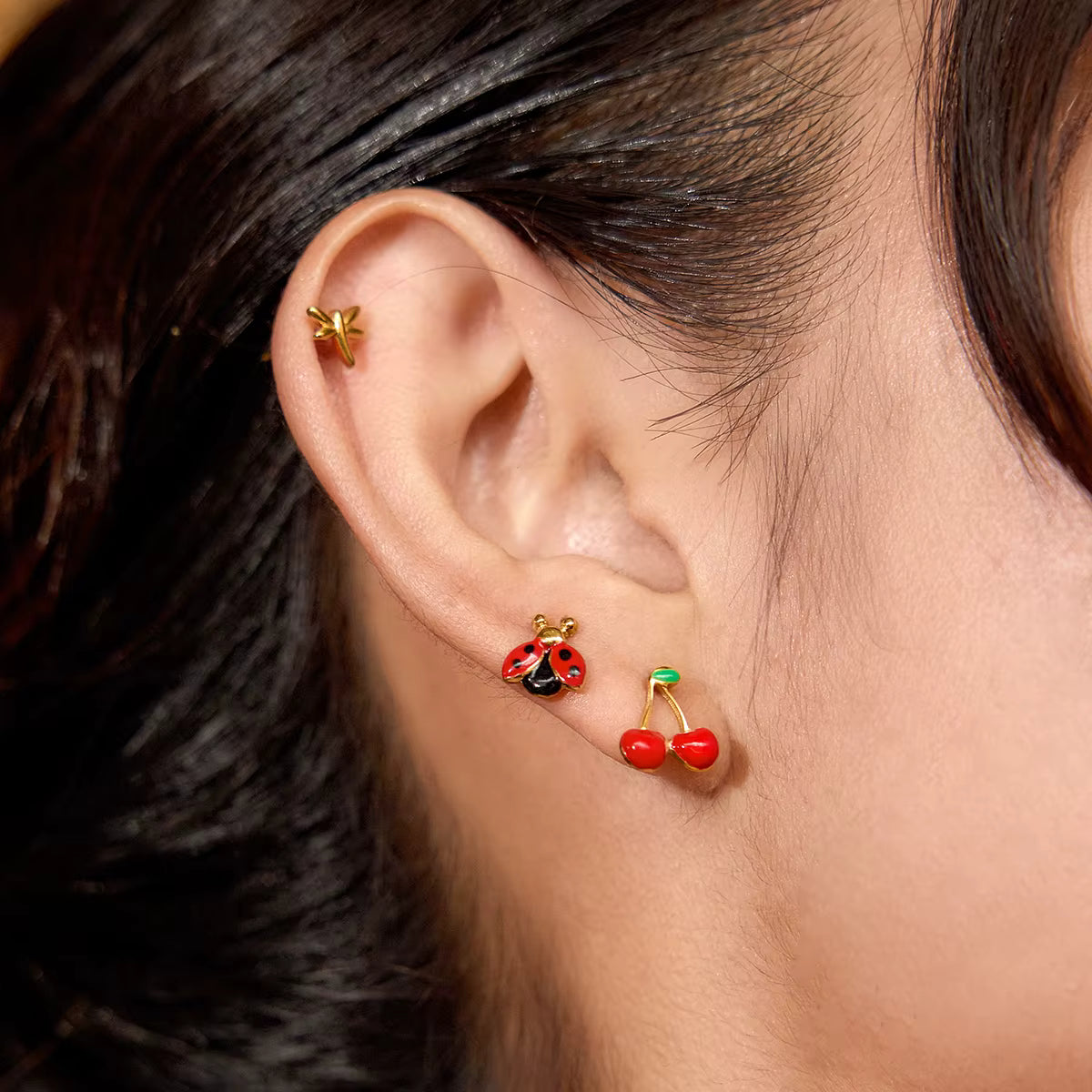 SET ARETES NATURAL CEREZA