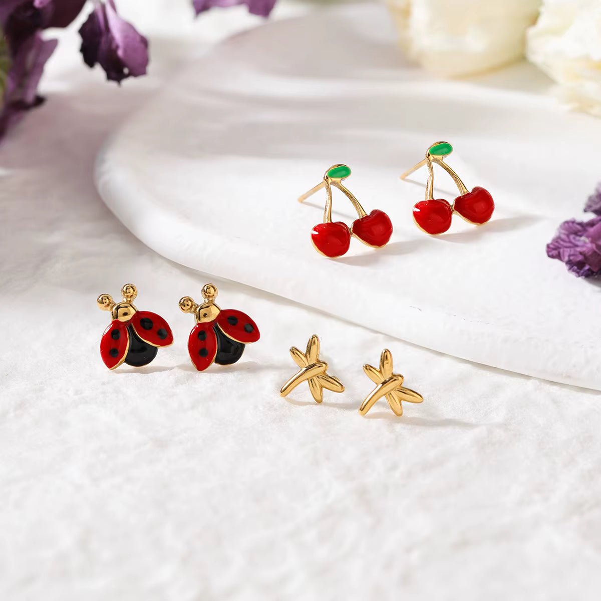 SET ARETES NATURAL CEREZA