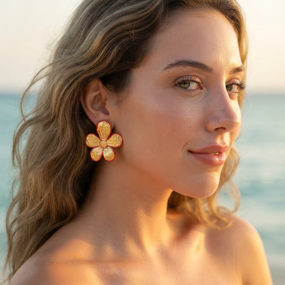 aretes flor esmalte en acero impermables