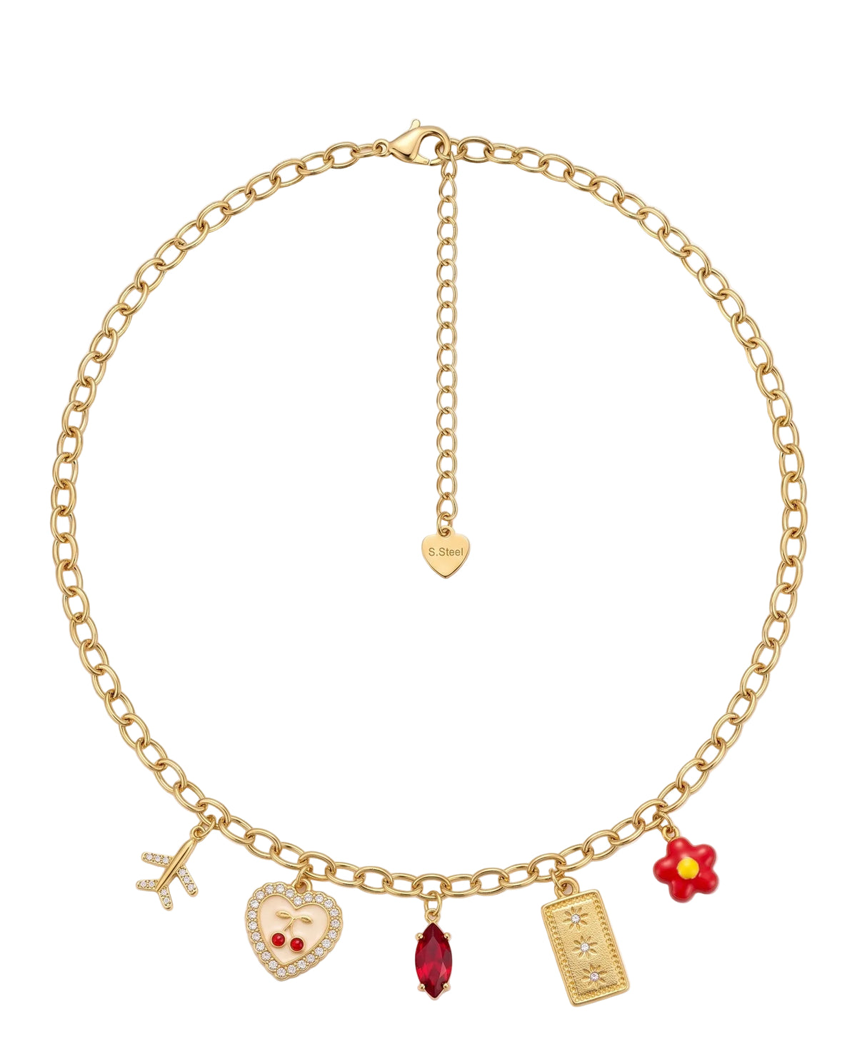 llar Cadena de Eslabones con Multidijes Viaje y Corazón Oro 18k | Amorisa Accesorios.