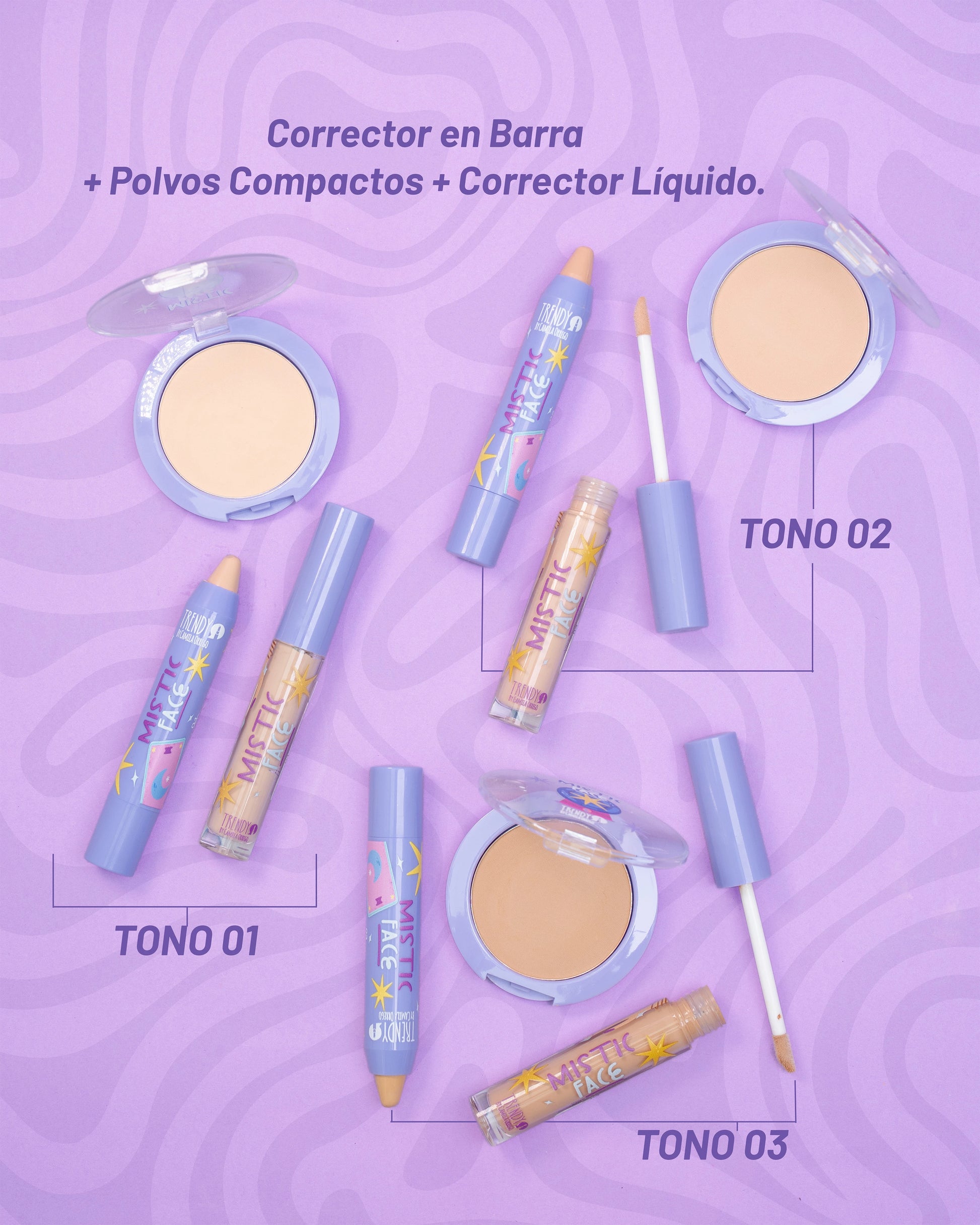 Kit de Piel Mistic Face Trendy con Corrector Líquido Barra y Polvo Compacto - Amorisa Accesorios