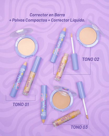 Kit de Piel Mistic Face Trendy con Corrector Líquido Barra y Polvo Compacto - Amorisa Accesorios