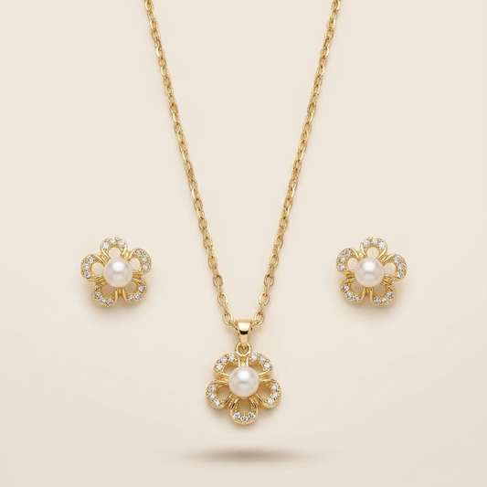 SET CADENA ARETES PERLA